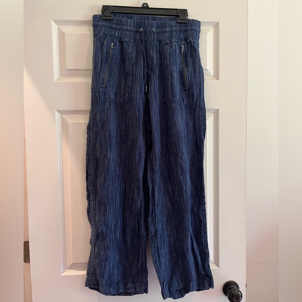 Athleta Cabo Linen Wide Leg Pants Navy Blue, Size 8p